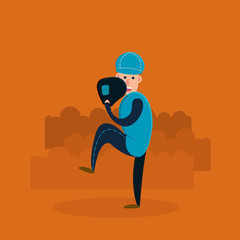 Pitcher - baseball player with glove and ball. Flat vector illustration in cartoon style