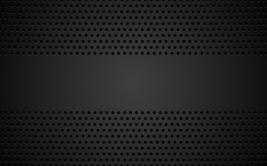 Perforated black metallic background with blank space for your text, abstract wallpaper, vector illustration