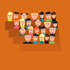 Tribune with fans. Many different persons. Vector flat illustration