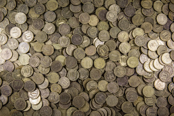 Background of coins. Many coins. Russian ruble