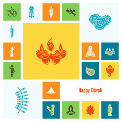 Diwali. Indian Festival Icons