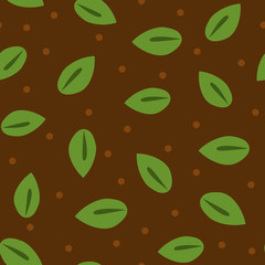 Seamless pattern with leaves and dots.