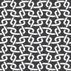 Abstract repeatable pattern background of white twisted bands with black strokes. Swatch of intertwined sinuous bands. Seamless pattern in vintage style.