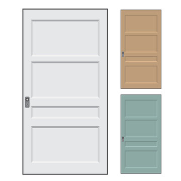 Set of modern colored doors isolated on white. Closed elegant doors isolated, decoration- Vector Illustration.