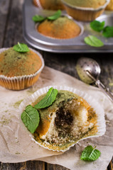 Muffins with green sugar powder