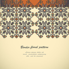 Arabesque vintage seamless border elegant floral decoration print for design template vector. Oriental flowers style pattern. Ornamental illustration for invitation, greeting card, copy space