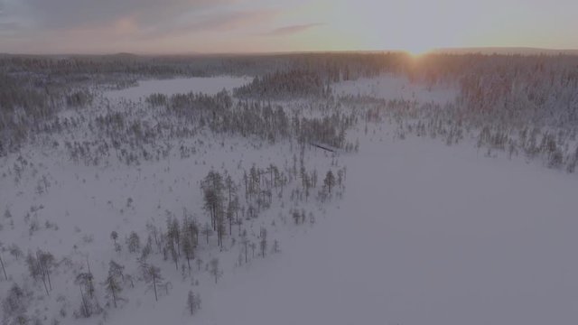 Aerial view of a beautiful Lapland winter landscape