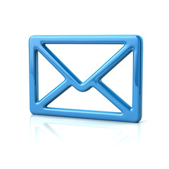 Blue mail icon 3d illustration on white background