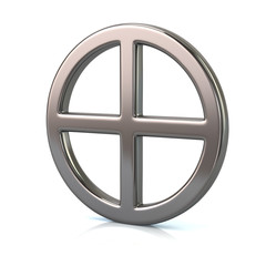 3d illustration of silver sun cross symbol