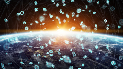 Fototapeta premium Global network and datas exchanges over the planet Earth 3D rendering