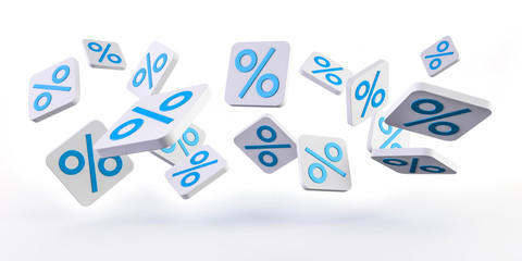 Blue sales icons floating in the air 3D rendering