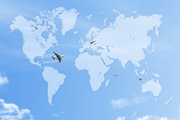 map on blue sky with plane