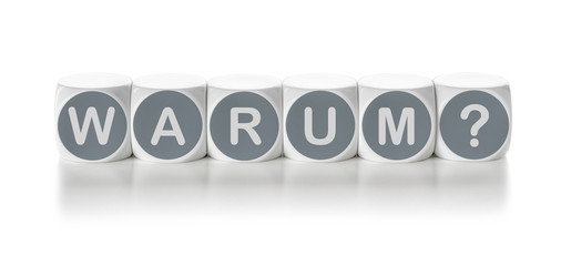 Buchstabenwürfel auf weißem Hintergrund - Warum