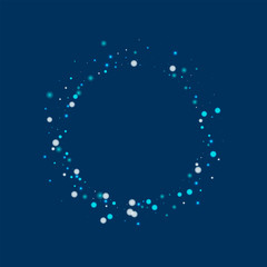 Beautiful falling snow. Small round shape with beautiful falling snow on deep blue background. Vector illustration.
