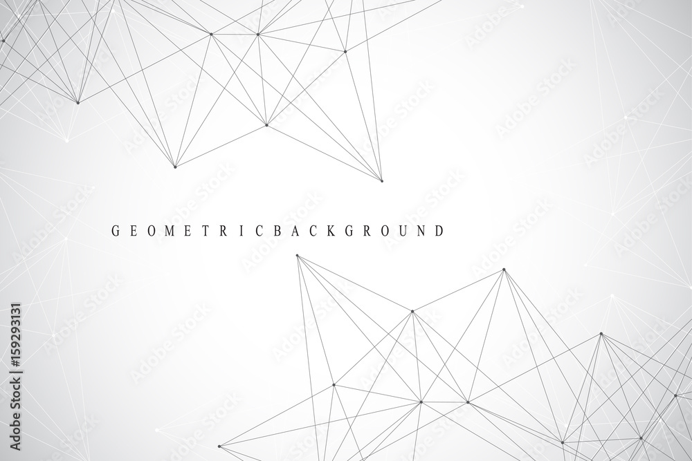 Aufkleber Geometric abstract background with connected line and dots. Network and connection background for your presentation. Graphic polygonal background. Scientific vector illustration.