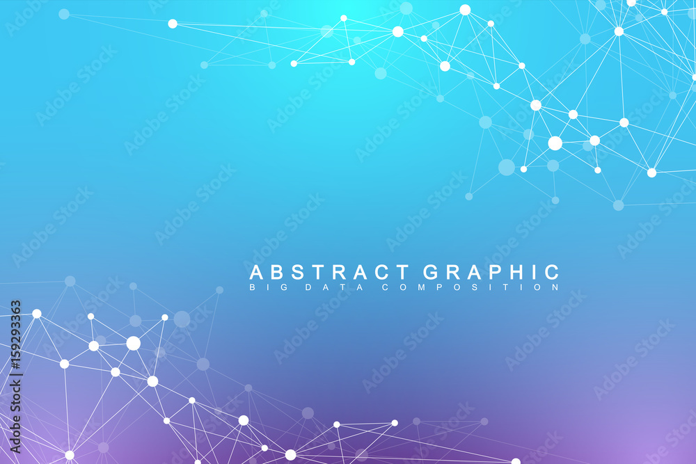Aufkleber Geometric abstract background with connected line and dots. Network and connection background for your presentation. Graphic polygonal background. Scientific vector illustration.