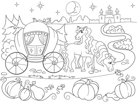 Cinderella fairy tale coloring book for children cartoon vector illustration