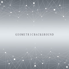 Geometric abstract background with connected line and dots. Network and connection background for your presentation. Graphic polygonal background. Scientific vector illustration.