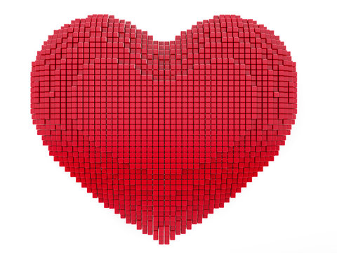 Love and Valentine Day concept. 3d pixel art heart - 3d render