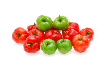 Barbados cherry,Ripe thai cherry on white background