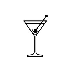 Martini cocktail with olive line icon