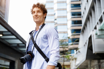 Male tourist in city