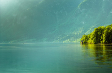 View of bohinj lake in julian alps slovenia