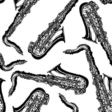 Seamless pattern with saxophone