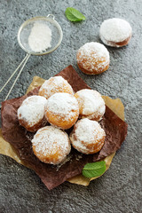 Donuts In powdered sugar.
