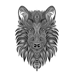 Vector wolf. Dog head made of beautiful ethnic patterns