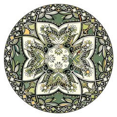 Colored mandal on the white background.Vector