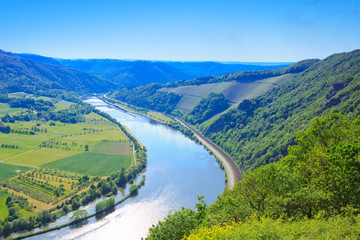 Mountain river and blue sky.