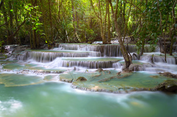 Huay Mae Ka Min waterfall in national park of Thailand. The travel destination beautiful natural landscape popular waterfall in kanchanaburi province, Thailand.