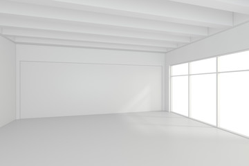 Bright white room with windows. 3d rendering