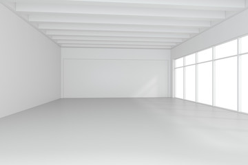 Naklejka na ściany i meble Bright white room with windows. 3d rendering