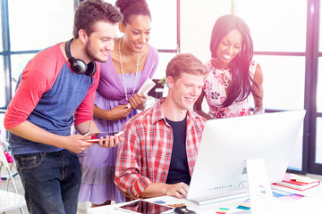 Young office workers or students as a team