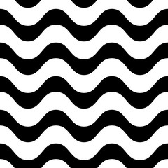 Horizontal wavy lines vector seamless pattern. Simple black & white waves, smooth stripes. Abstract monochrome background, repeat tiles. Modern design element for prints, decor, fabric, cloth, textile
