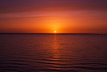 Beautiful sunset on the great Russian river Volga. Russia.