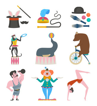 Vector set of circus elements isolated