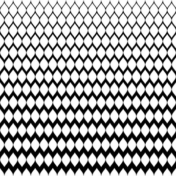 Halftone seamless pattern, vector monochrome texture with vertical gradient transition effect from black to white. Illustration of mesh with gradually thickness. Abstract background, tileable design