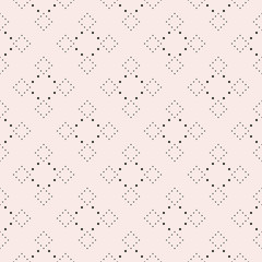 Subtle dotted seamless pattern, delicate vector texture in trendy pastel colors, soft pink & gray. Abstract repeat background with tiny circles in square form. Elegant design element for decor, prints
