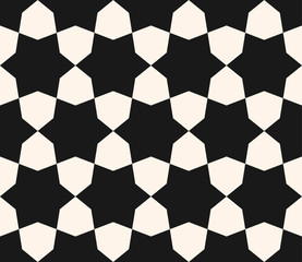 Vector seamless texture, monochrome geometric pattern with simple geometrical shapes, hexagons, stars. Contrast abstract background for prints, home decor, fabric, furniture, textile, package, covers