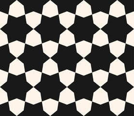 Vector seamless texture, monochrome geometric pattern with simple geometrical shapes, hexagons, stars. Contrast abstract background for prints, home decor, fabric, furniture, textile, package, covers