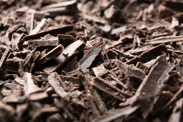 Dark chocolate chips, closeup