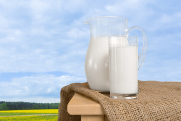 Milk on a table with a natural background