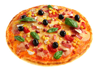 Tasty Italian pizza isolated on white
