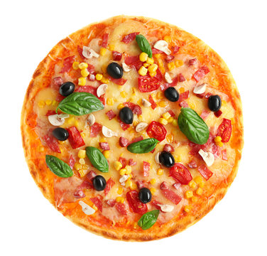 Tasty Italian pizza isolated on white