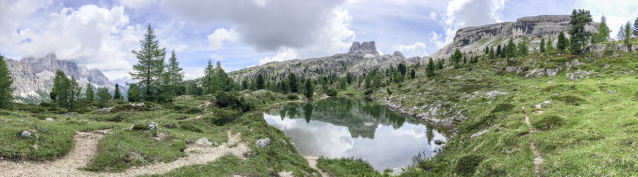 Panoramic view of lake and mountains, Italian Alps