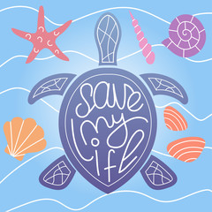 Rare tortoise & turtle species life & health care & protection poster/card design with motivational 