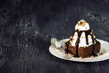 Chocolate Brownie Sundae with Hot Fudge, Whipped Cream, and Nuts